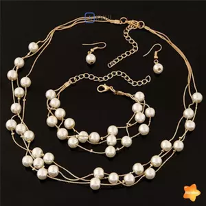 Thời Trang Nhiều Lớp Ngọc Trai Nelace Bông Tai Vòng Tay Bộ Trang Sức Cưới Cô Dâu Mới