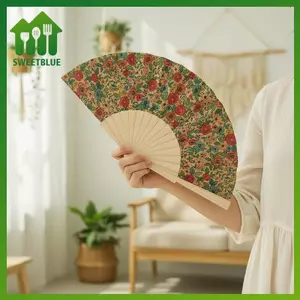 SWEET Vintage Phong Cách Bohemian Nút Chai Gấp Quạt Đạo Cụ Ghép Quà Tặng Cầm Tay Quạt Trang Trí Nhà Gỗ Gấp Quạt n