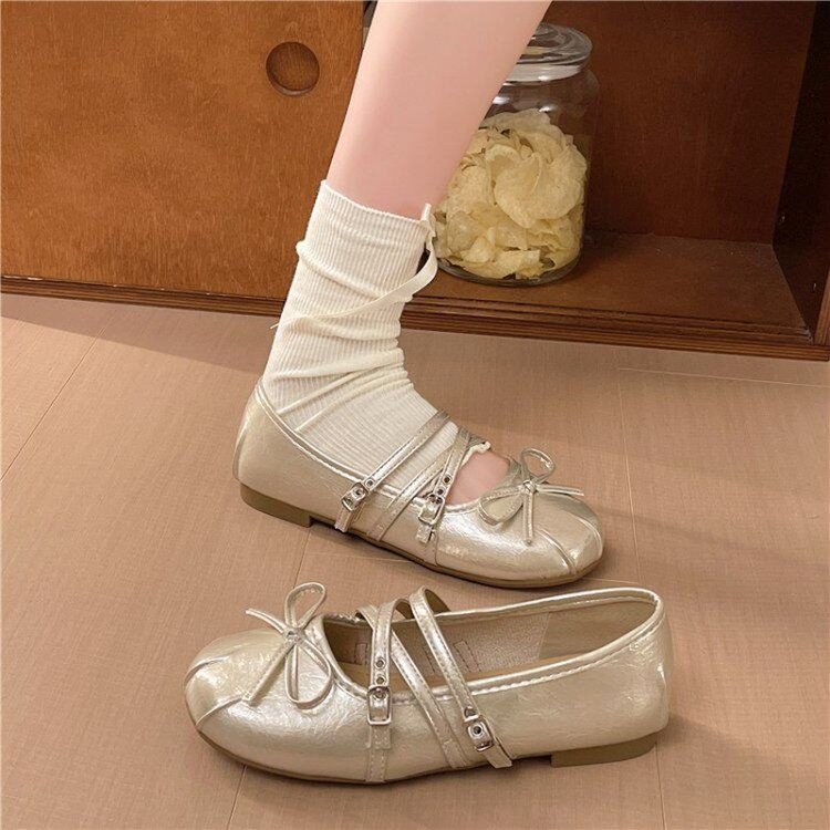 Mùa Hè Phong Cách Mới Mũi Tròn Retro Nơ Nông Miệng Mary Jane Giày Đế Mềm Thời Trang Thoải Mái Mặc Bên Ngoài Chống Trơn Trượt Chống Mài Mòn Phong Cách Ba Lê Giày Da Nhỏ Toàn Bộ Nhà Máy