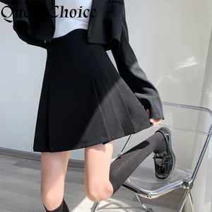 Phụ Nữ Cao Cấp Chắc Chắn Đen Chữ A Mini Váy JK Nhật Bản Xếp Ly Váy Bé Gái Sinh Viên Quần Vợt