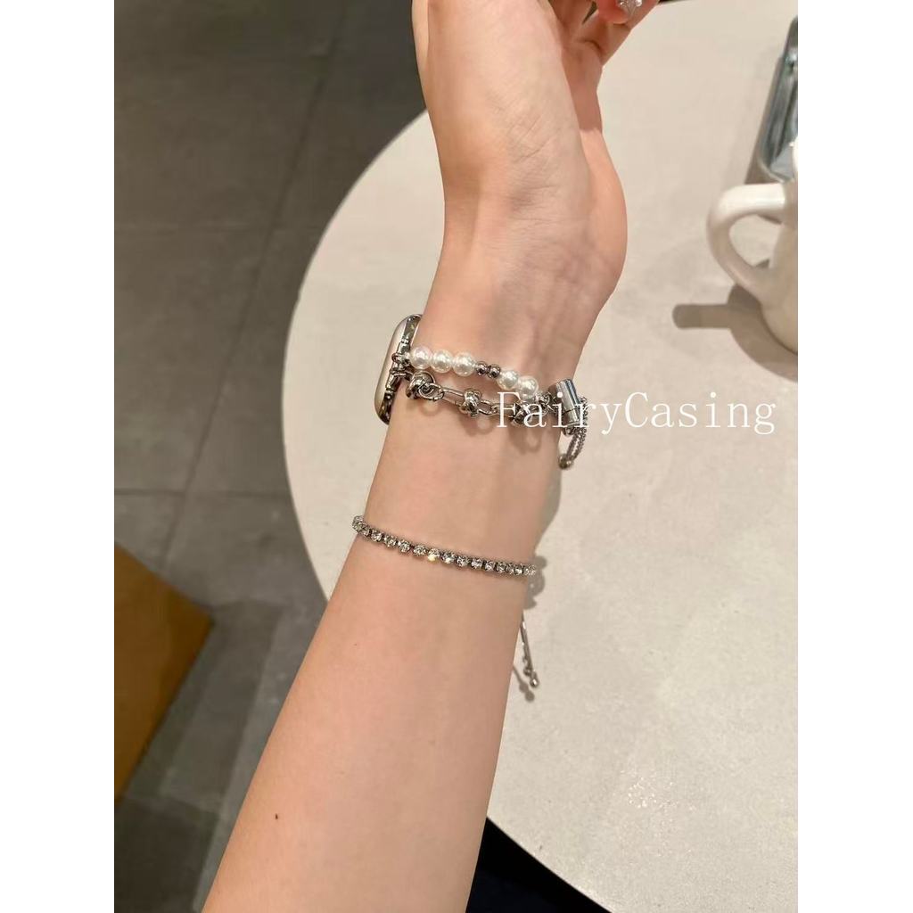 Dây đeo chuỗi hạt ngọc trai hàng đôi cho Apple Watch S11 10 42 46mm 9 8 7 6 5 4 Vòng tay iWatch 40 41 44 45 38 49mm Band
