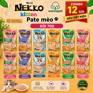 [Hộp 12 Gói] Pate Mèo Nekko 70g Thái Lan - Thức Ăn Ướt Dinh Dưỡng Vị Cá Ngừ Cá Hồi Gà Tôm Hấp Dẫn