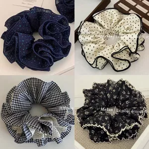 X Xu Me Dazzling ~ Zhao Lusi Kẻ Sọc Xanh Hải Quân Bốn Lớp Ruột Lớn Tóc Dây Tóc Bóng Phụ Kiện Tóc