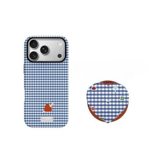 Ốp bảo vệ chân đế hình trái tim họa tiết kẻ sọc xanh cho iPhone 11 12promax 13pro15pro 15promax 14 14promax 14pro 16 pro max 16 plus 17 17promax ốp lưng hai trong một