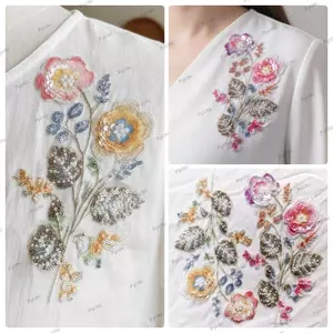 PYCOU Thêu Ren Táo, May Trên Đính Hạt Sequin Thêu Ren Parches, Sang Trọng Hoa Lớn Đính Hoa Váy Cưới