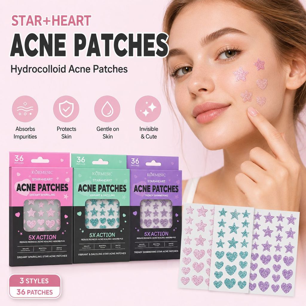 SADOER SPARKLING ACNE PATCHES Trái Tim Ngôi Sao Gấu Bướm Thiết Kế Hỗn Hợp Dầu Thấm Hút Mụn Vỏ Blemish Dán