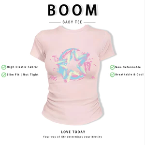 BOOM Áo Baby Tee Nữ Cotton Ôm Body-Áo Thun Ngắn Tay Y2K In Hình PhongCách Mùa Hè, Cổ Tròn Hàng Đầucách hàn quốc phong216