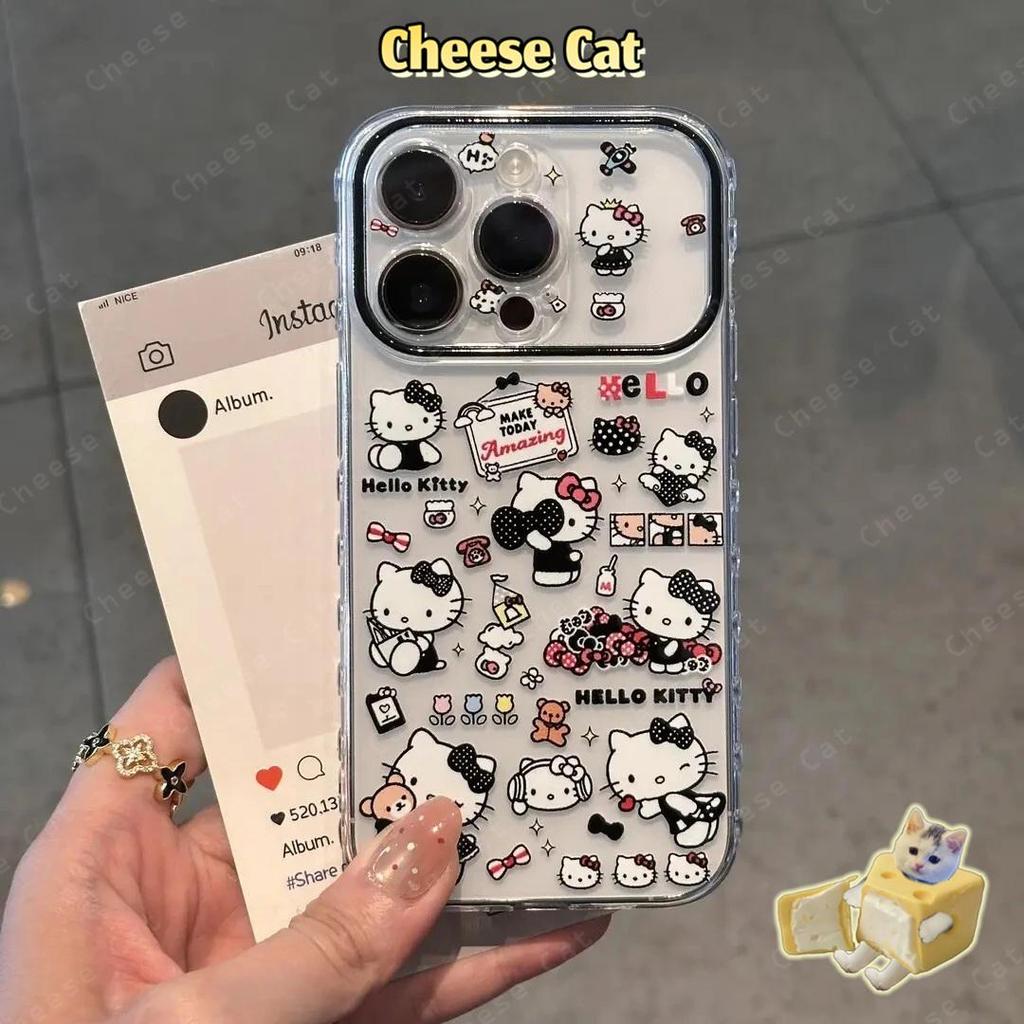 Ốp Điện Thoại Bảo Vệ Ống Kính Kitty Thời Trang Màu Đen Cho iPhone 13 14 Xs XR 11 12 15 Plus 16 12 11 17 Pro Max