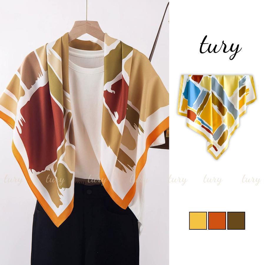 Khăn Lụa Nữ - Tury - Khăn Lụa Chiffon 90x90cm Họa Tiết Trừu Tượng Phối Màu Phong Cách Vintage- K9099