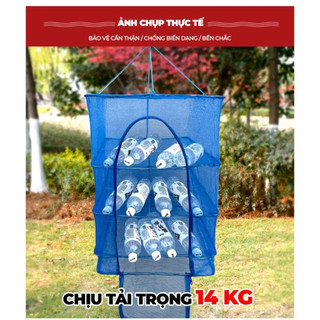 Lồng Lưới Phơi Khô Thực Phẩm - Lưới Phơi Cá Khô Chống Côn Trùng, Treo 4 Tầng, Gấp Gọn