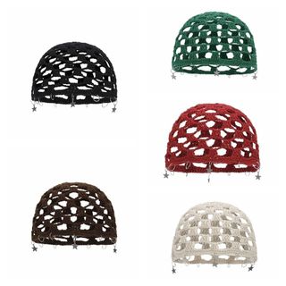 SENRTY Móc Rỗng Mũ Dệt Kim, Tua Ngôi Sao Phong Cách Bohemian Đan Beanies, Thường Rỗng Ra Mỏng Handmade Phong Cách Dân Tộc Mũ Ngoài Trời