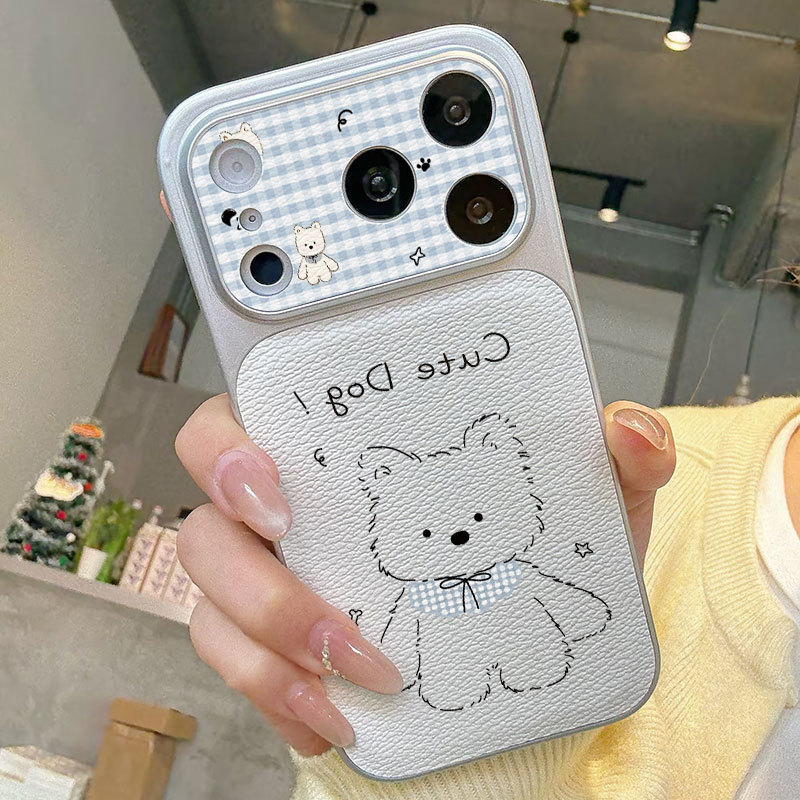 Ốp lưng iPhone Mạ họa tiết da họa tiết chú chó dễ thương iPhone 17 16 15 14 13 12 11 Pro Max Plus Max