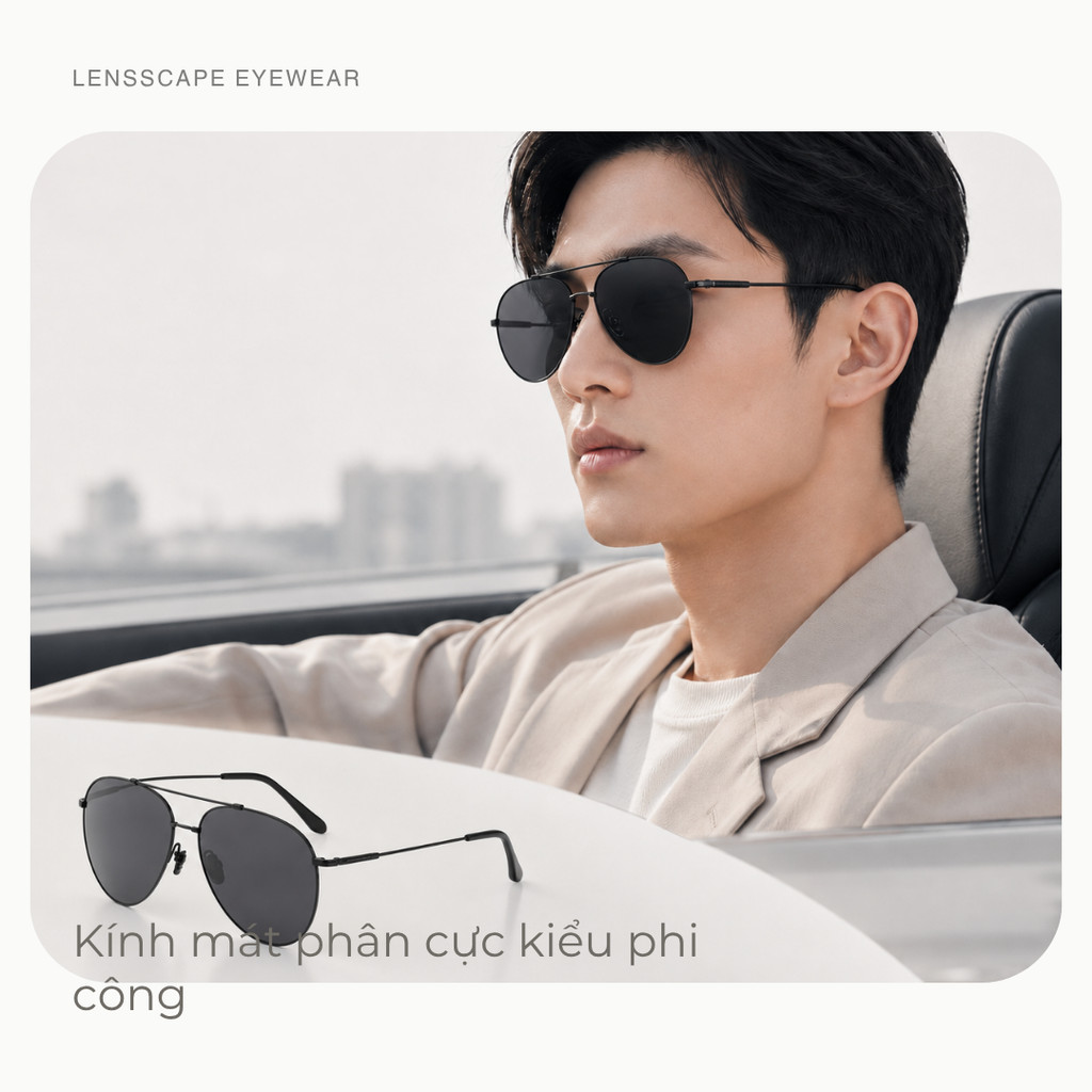 Kính mát phân cực nam nữ dáng phi công gọng mảnh nhẹ UV400 dùng ban ngày