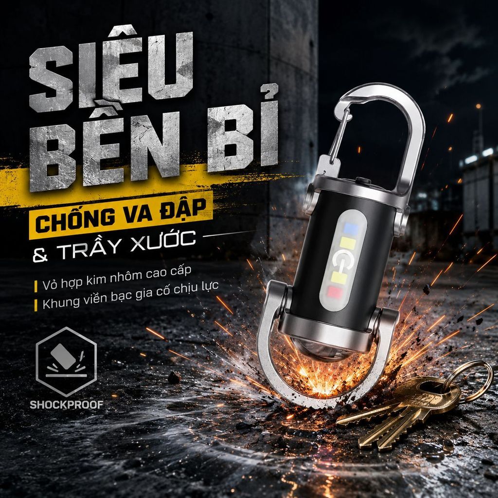 Siêu sáng đèn pin móc chìa khóa LED chống nước | Đèn pin cắm trại mini móc chìa khóa | Đèn pin mạnh chống nước tiện lợi