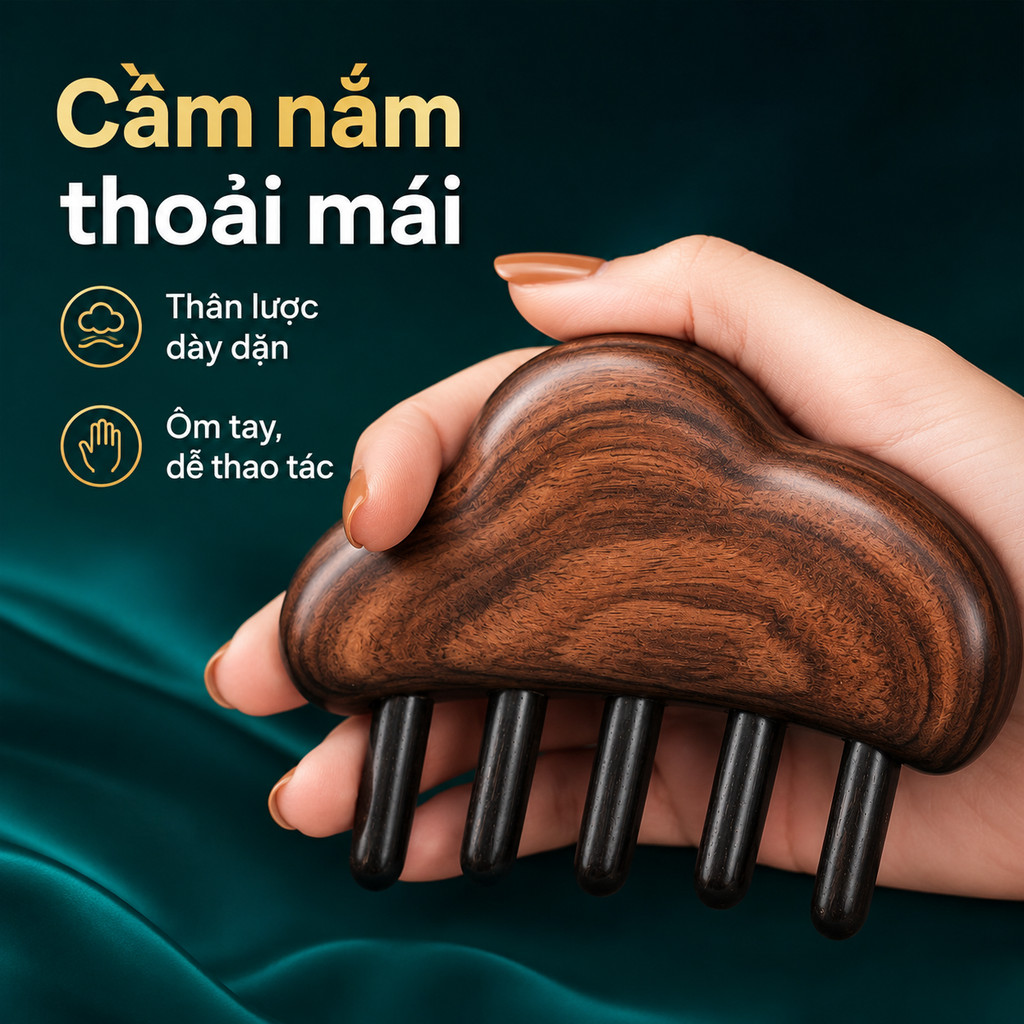 Lược Massage Đầu Gỗ Đàn Hương Hình Mây - Chải Da Đầu, Khơi Thông Kinh Mạch, Massage Cổ Vai Gáy Tại Nhà