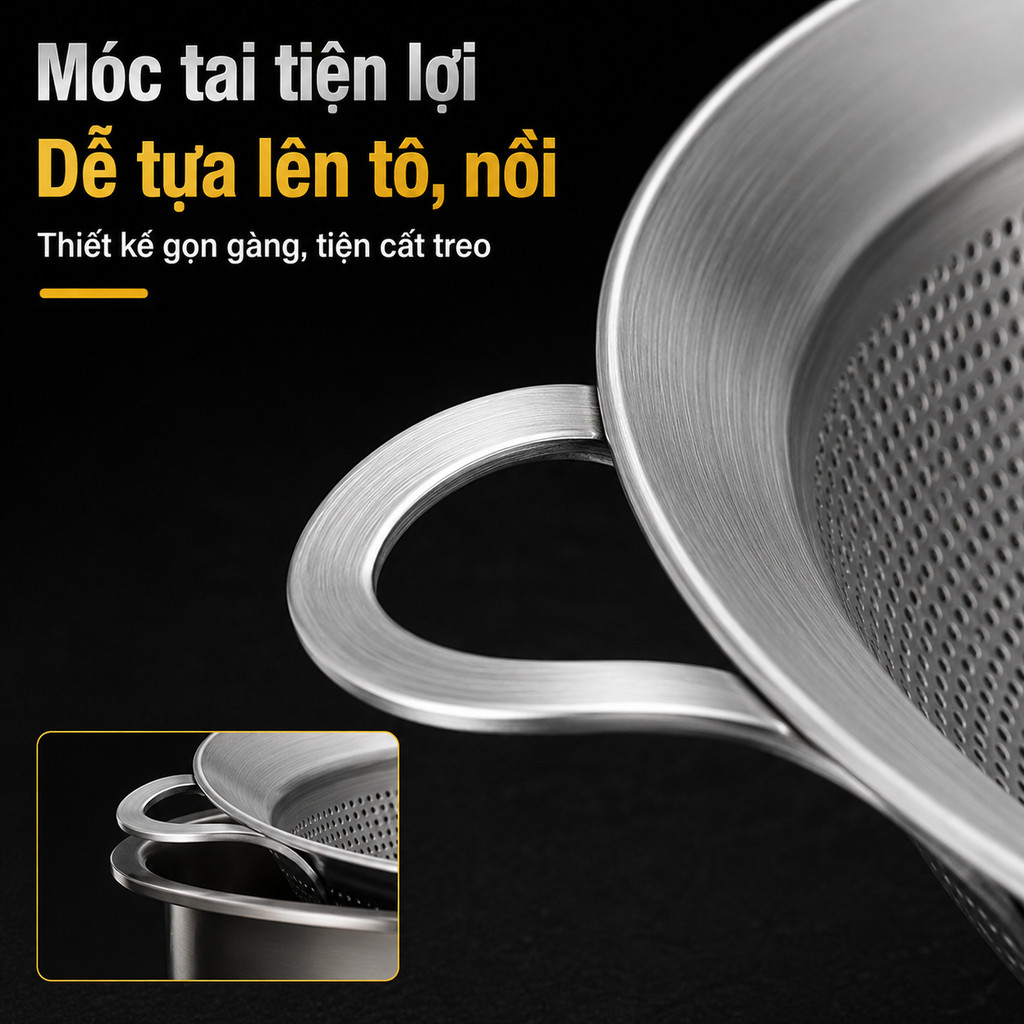 Rây Lọc Inox 304 Đa Năng - Lưới Lọc Cháo, Lọc Cua, Vớt Bọt Lẩu, Tách Dầu Mỡ, Muôi Thủng, Dễ Vệ Sinh