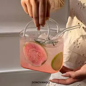 Túi xách DONOVANQQ Cốc thủy tinh, Cốc trà mùa hè dung tích lớn trong suốt, Hình dạng độc đáo sành điệu với ống hút Cốc rượu trang trí Chụp ảnh Prop