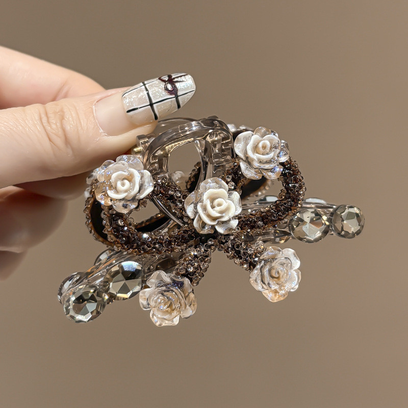 2026 Tính Khí Zircon Tấm Tóc Ánh Sáng Sang Trọng Hoa Hồng Kích Thước Lớn Acrylic Kẹp Nữ