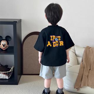 (Từ 1-12 tuổi) Áo thun ngắn tay cho trẻ em, mũ cho bé trai, áo in hình hoa hoạt hình và dấu tay, áo cổ tròn.