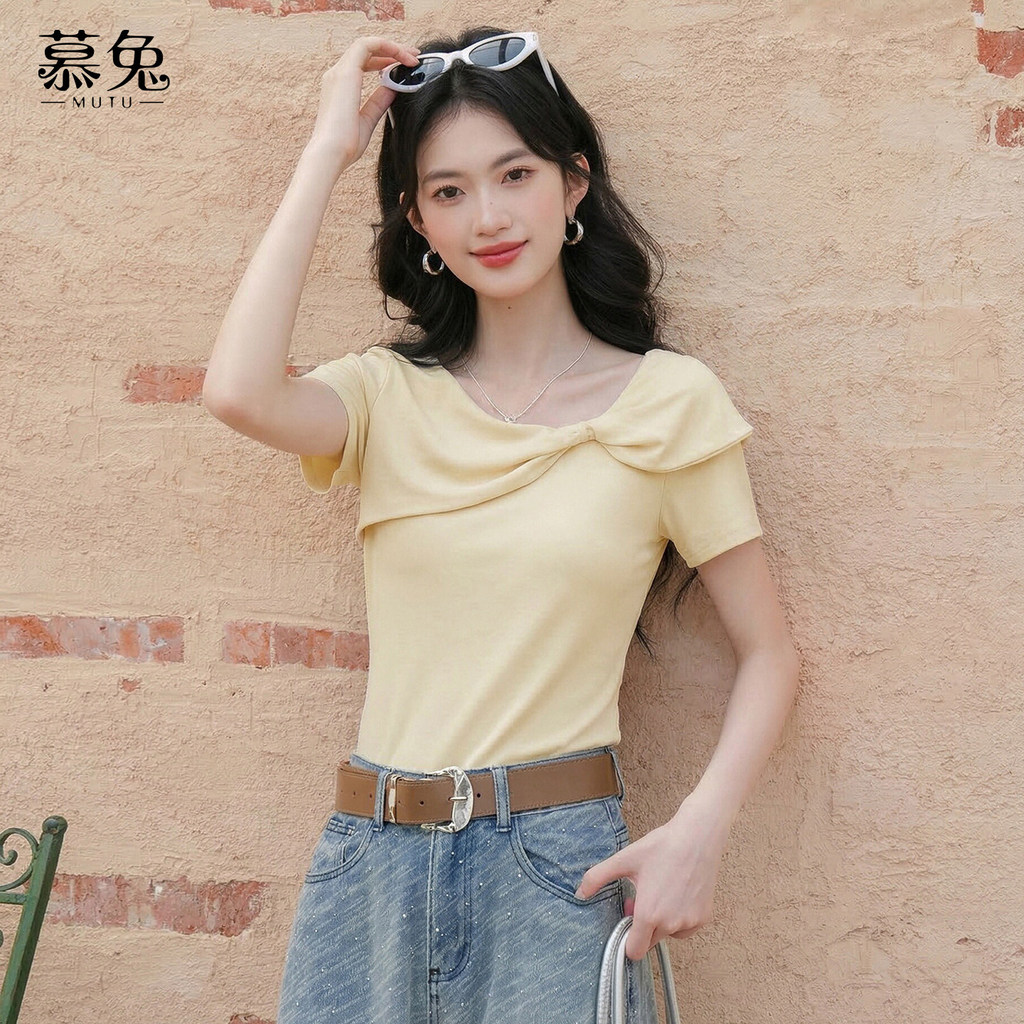 Mutu Pháp Phong Cách Mới Mùa Hè Áo Thun Tay Ngắn Áo Thun Nữ 2026 Thời Trang Sang Trọng Nhỏ Slim-fit Ôm Hơn Nhìn Top