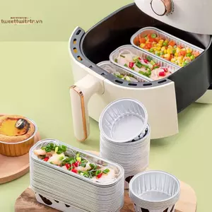 TRTR 10 Cái Có Thể Tái Sử Dụng Tròn Nhôm Lá Thiếc Cốc Bánh Pudding Khuôn Chiên Không Khí Hộp Thiếc Khay Nướng Bánh Nhỏ Dụng Cụ Làm Bánh Ngọt VN