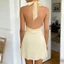 MAPLEPOET-Nữ Dây Cổ Mini Đầm Không Tay Opan Lưng Ruched Viền Không Đều Váy