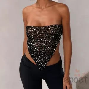 MAPLEPOET-Áo ống dệt kim Sequin Khăn tay viền cắt đa năng Boho Bandeau
