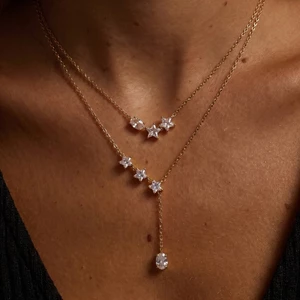 Shuling dễ thương hình ngũ giác cắt nhiều kim cương tua rua vòng cổ mạ vàng phong cách thiết kế đa năng