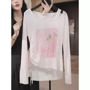 Áo thun dài tay in hình nữ phong cách lười biếng Áo chống nắng mỏng đẹp không đều