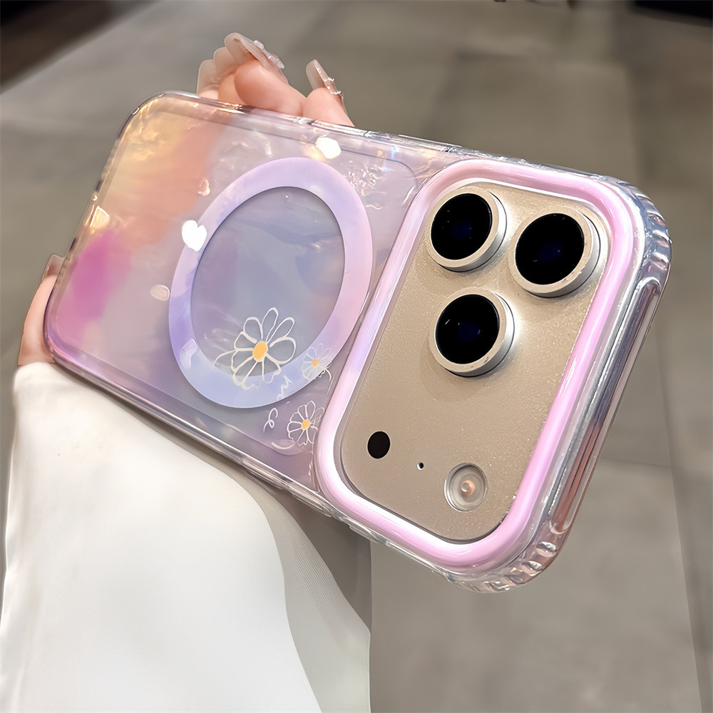 Ốp điện thoại từ tính gợn nước nhuộm cho iPhone 17 Pro Max 16 13 14 15 pro max Bảo vệ ống kính chống rơi Vỏ cứng bảo vệ điện thoại