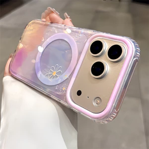 Ốp điện thoại từ tính gợn nước nhuộm cho iPhone 17 Pro Max 16 13 14 15 pro max Bảo vệ ống kính chống rơi Vỏ cứng bảo vệ điện thoại