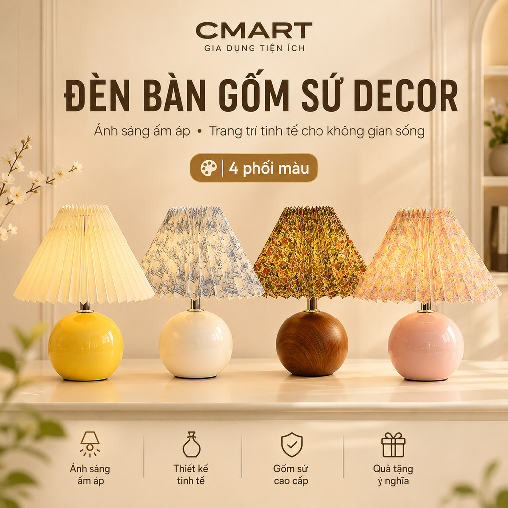 𝐂𝐌𝐀𝐑𝐓.𝐆𝐢𝐚 𝐝𝐮̣𝐧𝐠 Đèn Ngủ Để Bàn Thân Tròn Lồng Xếp Ly Phong Cách Bắc Âu CM12 [CMART GIA DỤNG TIỆN ÍCH] | BigBuy360 - bigbuy360.vn