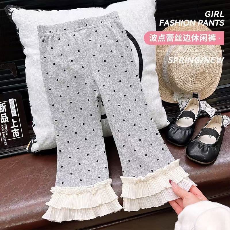 Tất Cả Trận Đấu Bé Gái loe Quần Chấm Bi Mùa Xuân Mùa Thu Phong Cách 90-140 Kích Thước V3KD