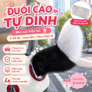 Đuôi Cáo Tự Dính – Sạc, 3 Chế Độ, Lông Mềm, Velcro Tháo Rời, Trang Trí Xe Hơi, Máy, Điện, Quà Tặng Cute