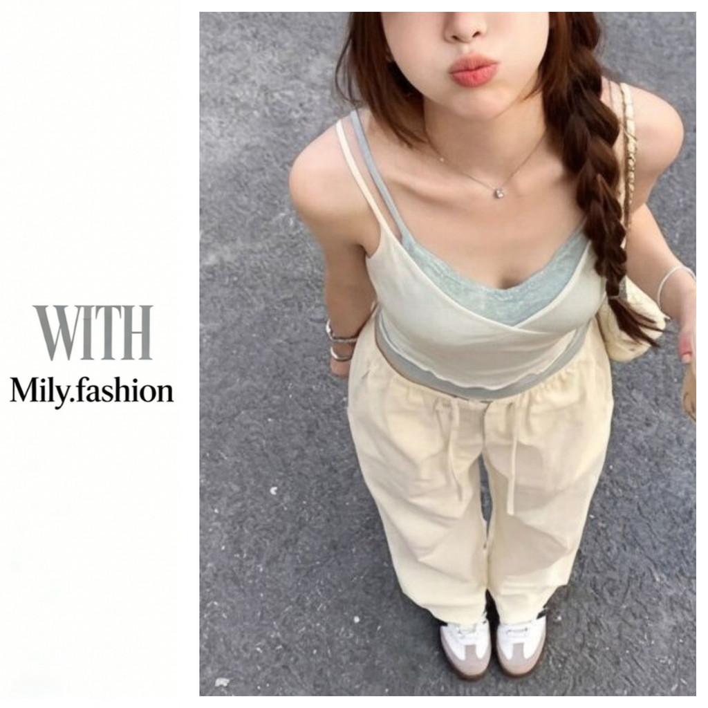 Milyfashion Dopamine Pure Desire Ren Khâu Sling Giả Hai Mảnh Slim-Fit Ngắn Top Sling Thoáng Khí WZF