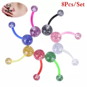 8 Chiếc Mix Acrylic Lấp Lánh Nút Bụng Rốn Nhẫn Barbell Body Piercing Trang Sức [Mina]