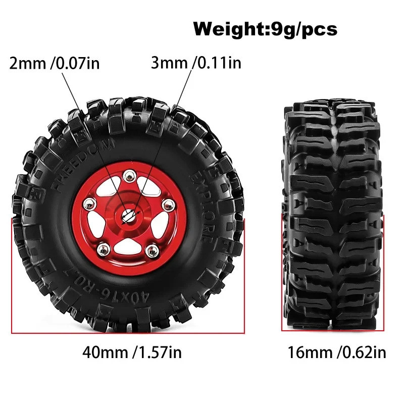 4 40mm 3mm Hex 0.7 "Kim Loại RC Bánh Xích Lốp Và Bánh Xe Cho 1 / 30 Trục SCX30 Ford Bronco Wrangler K10 Nâng Cấp Phần