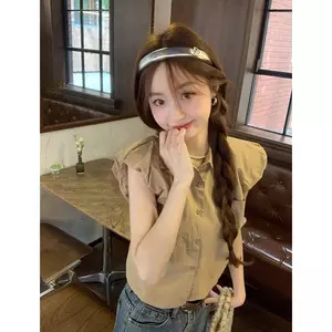 Thiết kế nhỏ dành cho nữ mùa hè Cảm giác thích hợp Tính khí mỏng hơn Áo sơ mi phù hợp hàng đầu Áo sơ mi ngắn tay bay nhỏ kiểu Pháp