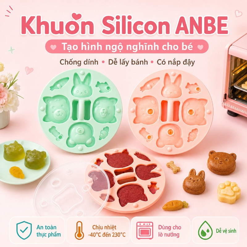 Bộ Khuôn Silicon Hình Dễ Thương - Làm Đậu Hũ & Đồ Ăn Dặm Cho Bé, Có Nắp Đậy Tiện Lợi, Chất Liệu An Toàn Được Kiểm Định