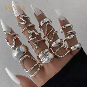 PNPIA- 1 Bộ Nhẫn Kim Loại Vintage Dành Cho Nữ Quà Tặng Cá Tính Punk Hip Hop Không Đều Phóng Đại Knule Khớp Nhẫn