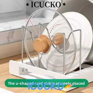 ICUCKO Chảo Sắp Xếp Giá, Dụng Cụ Nhà Bếp Giá Ngăn Có Thể Điều Chỉnh Giá Đựng Món Ăn, Có Thể Mở Rộng 7 Lưới Nắp Nồi Ban Tổ Chức
