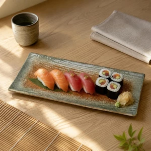 Đĩa phục vụ bằng gốm hình chữ nhật hẹp Đĩa Sushi hình chữ nhật sứ Đĩa Sushi được đánh bóng Bộ đồ ăn dễ dàng làm sạch