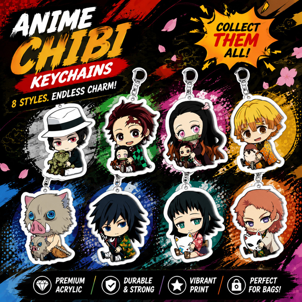 Kẻ giết quỷ: Kimetsu no Yaiba, Tanjiro, Nezuko, móc khóa acrylic, thiết bị ngoại vi hoạt hình mặt dây chuyền, hàng hóa