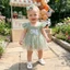 Bé Gái Sinh Nhật Áo Liền Quần Chữ Thêu Họa Tiết Cổ Vuông Bay Tay Áo Tulle Bodysuits Có Băng Đô