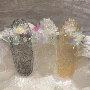 Thạch Nữ Thời Trang Thường Ngày Mặc Bên Ngoài Dép Nữ Pha Lê Trong Suốt Phong Cách Hàn Quốc Baotou Kim Sa Lấp Lánh Dép Dép