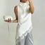 Áo Vest Cổ Cao PYCOU, Áo Không Tay Satin Màu Trắng, Áo Sơ Mi Cổ Cao Phối Ren