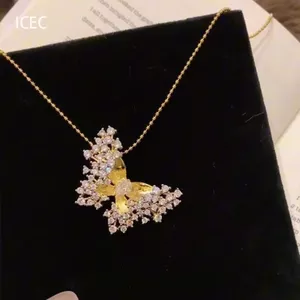 Bướm Vàng Full Kim Cương Vòng Cổ Nữ Nhấp Nháy Thời Trung Cổ Tinh Tế Ánh Sáng Sang Trọng Thời Trang Phù Hợp Với Dây Xích Xương Đòn Extravagant 6.1