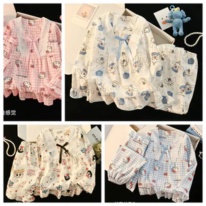 VN [COD] Bộ đồ ngủ trẻ em hoạt hình dễ thương dành cho cha mẹ, Chất liệu Cotton bong bóng mùa xuân thu, Tay dài, Thích hợp cho bé gái, Bộ đồ mặc nhà, Bộ đồ ngủ bé gái, Hàng mới về