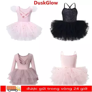 DUSKGLOW Girl Ballet TuTu Đầm, Váy Ba Lê Dài Tay Sequin Trẻ Em, Đầm Hoàng Tử Chuyên Nghiệp Mềm Mại Lông Tơ Ballerina Cổ Tích Tập Gymnastic