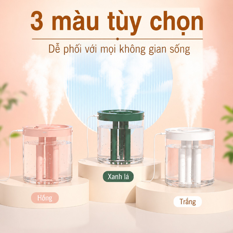 Máy Tạo Ẩm 1.5L Có Đèn Ngủ 7 Màu - Thiết Kế Hiện Đại, Vận Hành Yên Tĩnh, Cho Không Gian Sống Dễ Chịu & Cân Bằng Độ Ẩm